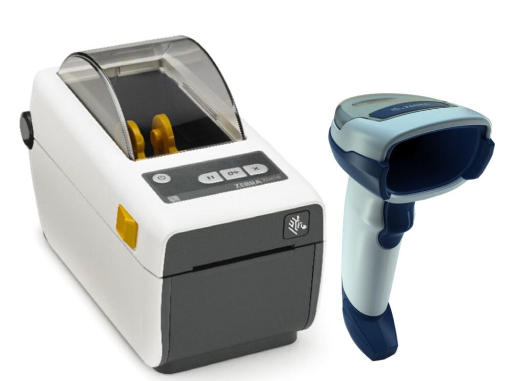 Zebra ZD410 label printer and DS4608 barcode scanner